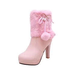Women's Boots High-heeled Short BootsThick-heeled Large Size Women's Shoes - Pink - View 1