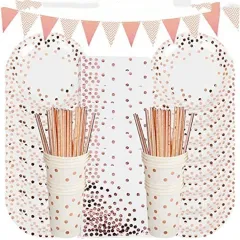 Hot Stamping Polka Dot Disposable Tableware Birthday Party Holiday Wedding Party Layout Supplies Combo Package - White - View 1