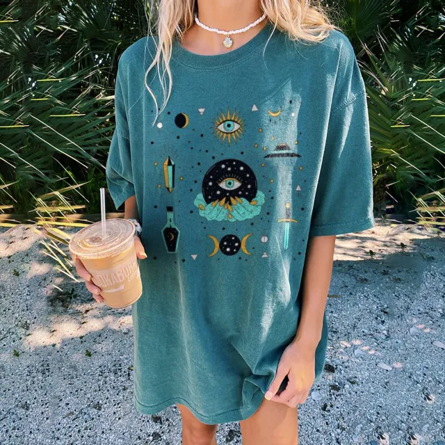 Crew Neck Blue Printed Bottoming Shirt 4Style - Shop at LoveMi