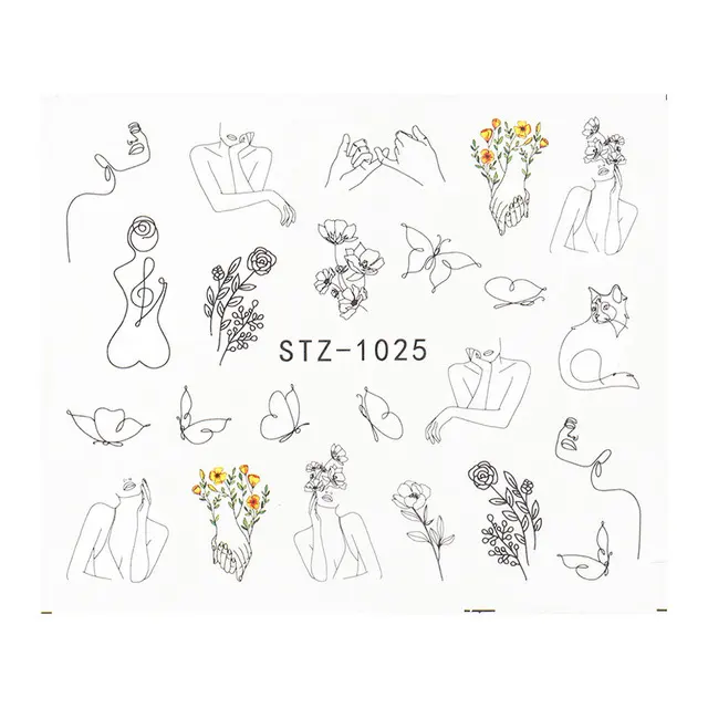 Retro Face Black Line Nail Watermark Sticker French Art