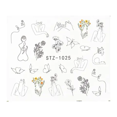 Retro Face Black Line Nail Watermark Sticker French Art