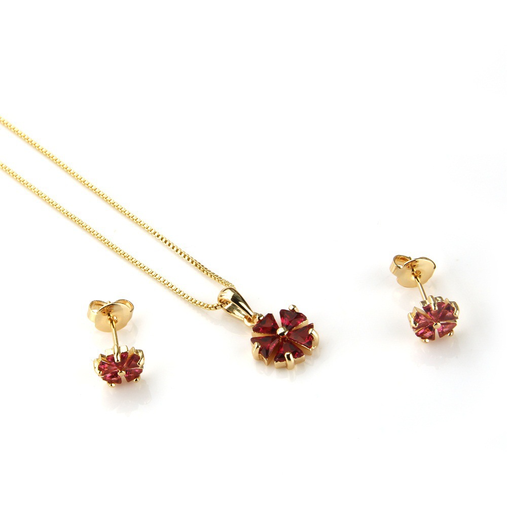 Cubic Zirconia Clover Stud Earrings And Pendant Necklaces