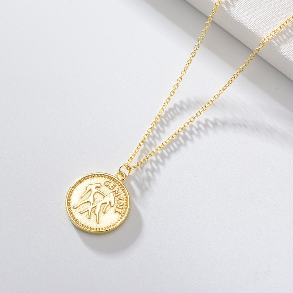 S925 Sterling Silver Gold-plated Round Medal Twelve Constellation Necklace