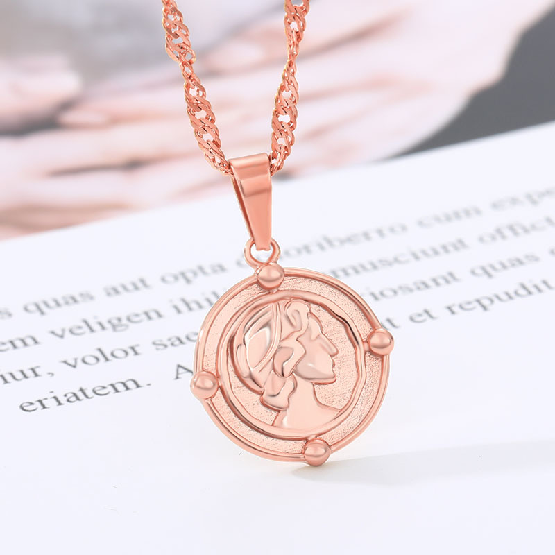 Stainless Steel Portrait Necklace Coin Pendant 18K Gold