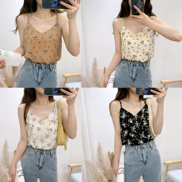 Floral Sling V-neck Double-layer Vest Women