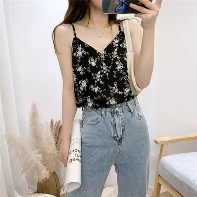 Floral Sling V-neck Double-layer Vest Women