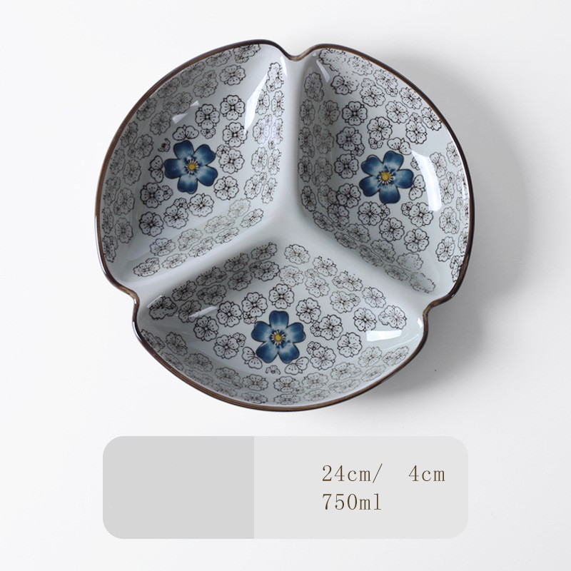 Japanese-Style Tableware Creative Ceramic Divider Dish Three Grid Rice Plate
