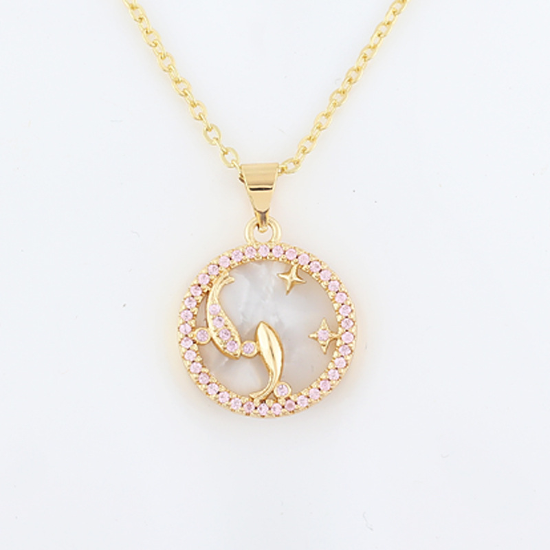 Copper Shell Twelve Constellation Medal Necklace Female