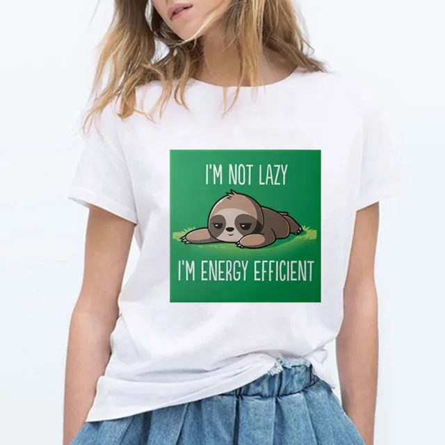 Sloth Short sleeved Cute Animal Print Loose T shirt H - Shop at LoveMi
