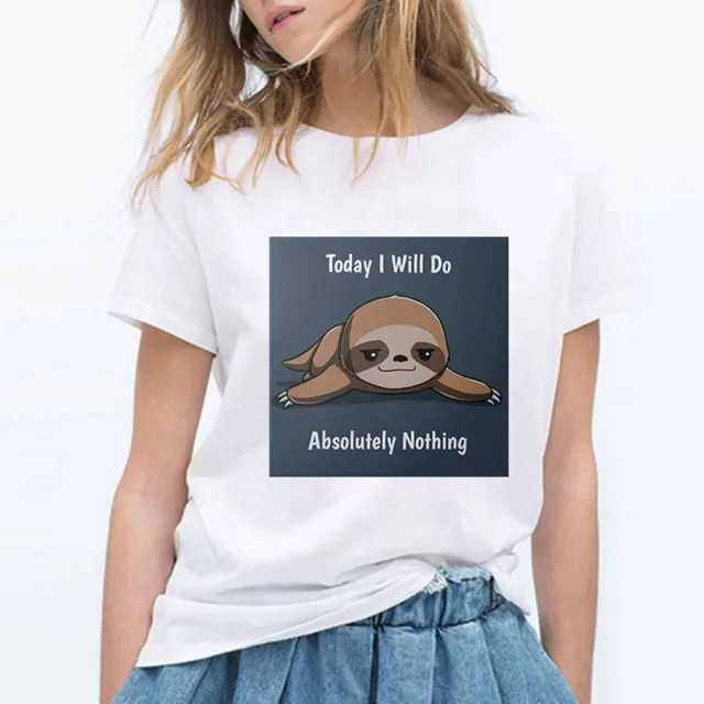 Sloth Short sleeved Cute Animal Print Loose T shirt I - Shop at LoveMi