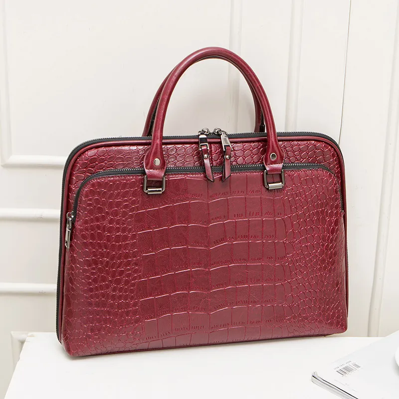 Large Capacity Leather Ladies Briefcase - Red