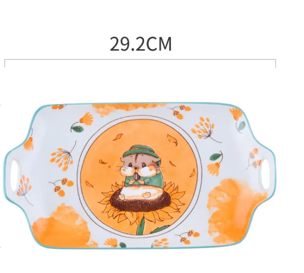 DrinkingTea Set Cute Children's Ceramic Tableware Set Dinosaur Ceramic Bowl Eating Bowl Household Plate Saucer Cup Sunflower Prince - Shop at LoveMi