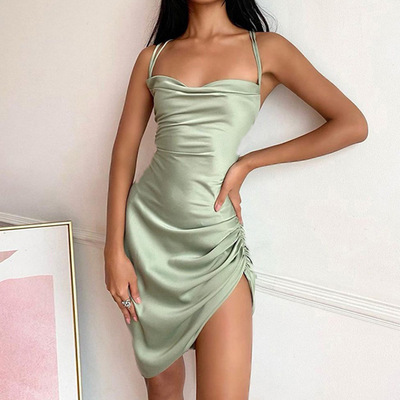 Title 4, Sling Solid Color Sleeveless Sexy Backless Dress