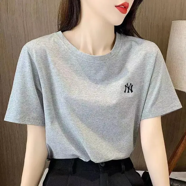 Women's Short sleeved T shirt Print Loose Western Style Grey Ny - Shop at LoveMi