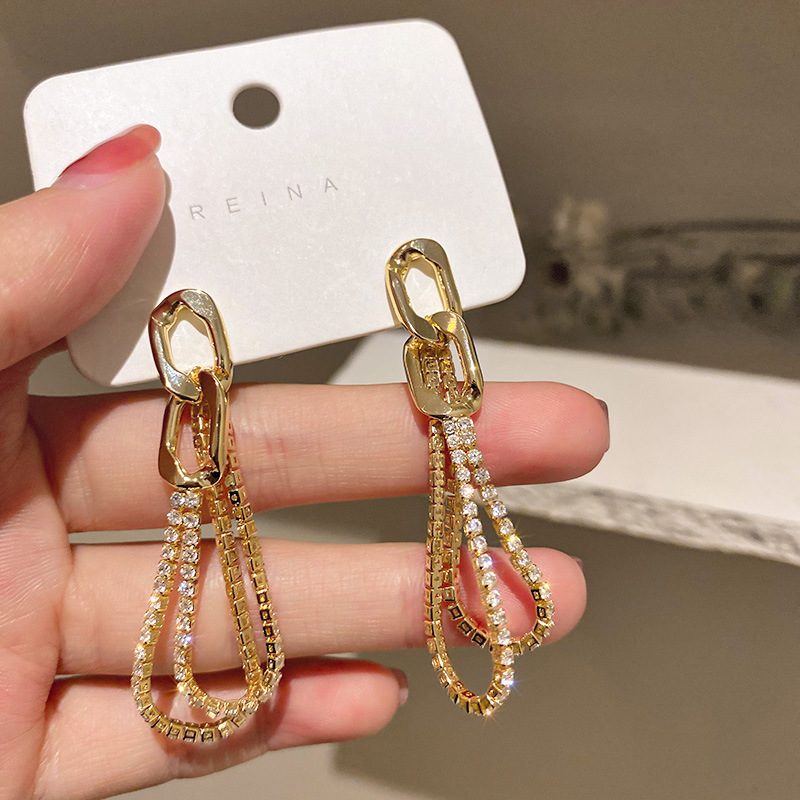 Geometric Chain Diamond Earrings