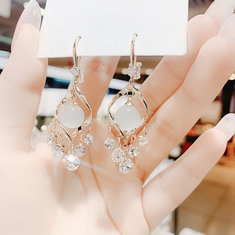 Fashion Flashing Diamond Opal Long Temperament Earrings