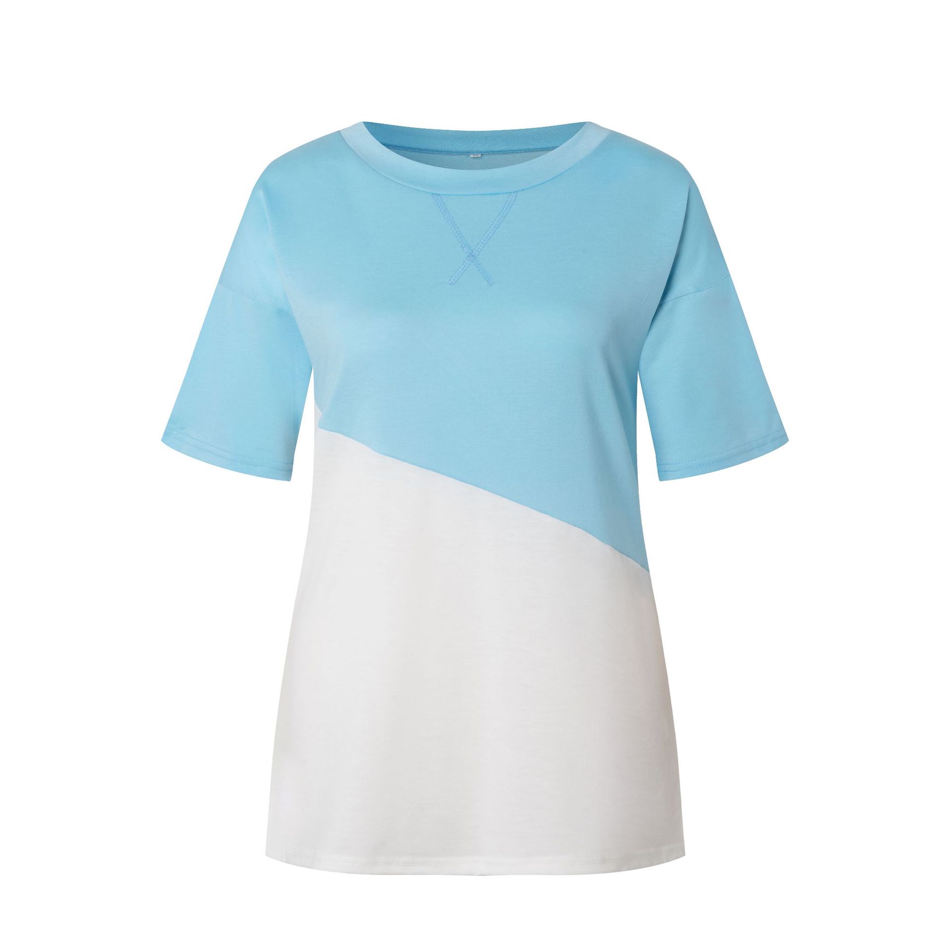 Title 6, Cross-color Block Round Neck Contrast Short-sle...