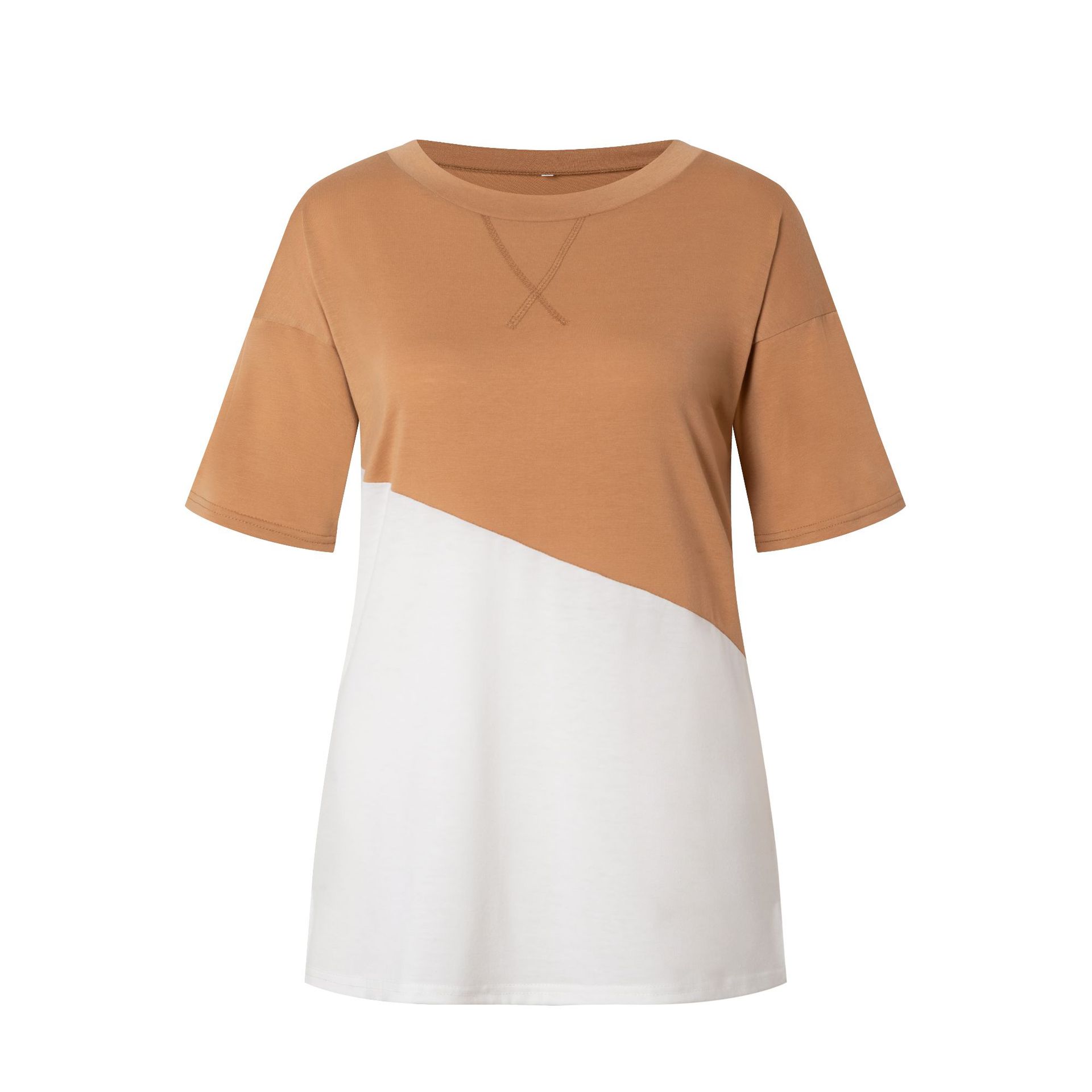 Title 2, Cross-color Block Round Neck Contrast Short-sle...