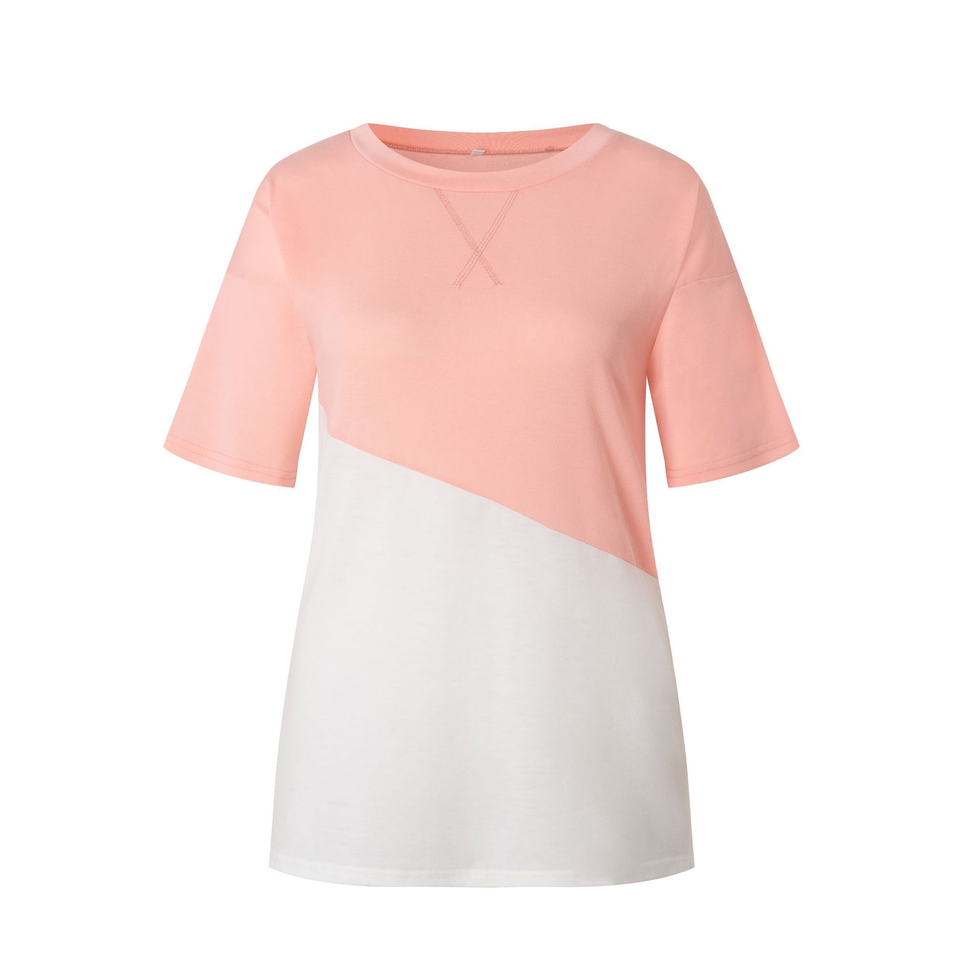 Title 4, Cross-color Block Round Neck Contrast Short-sle...