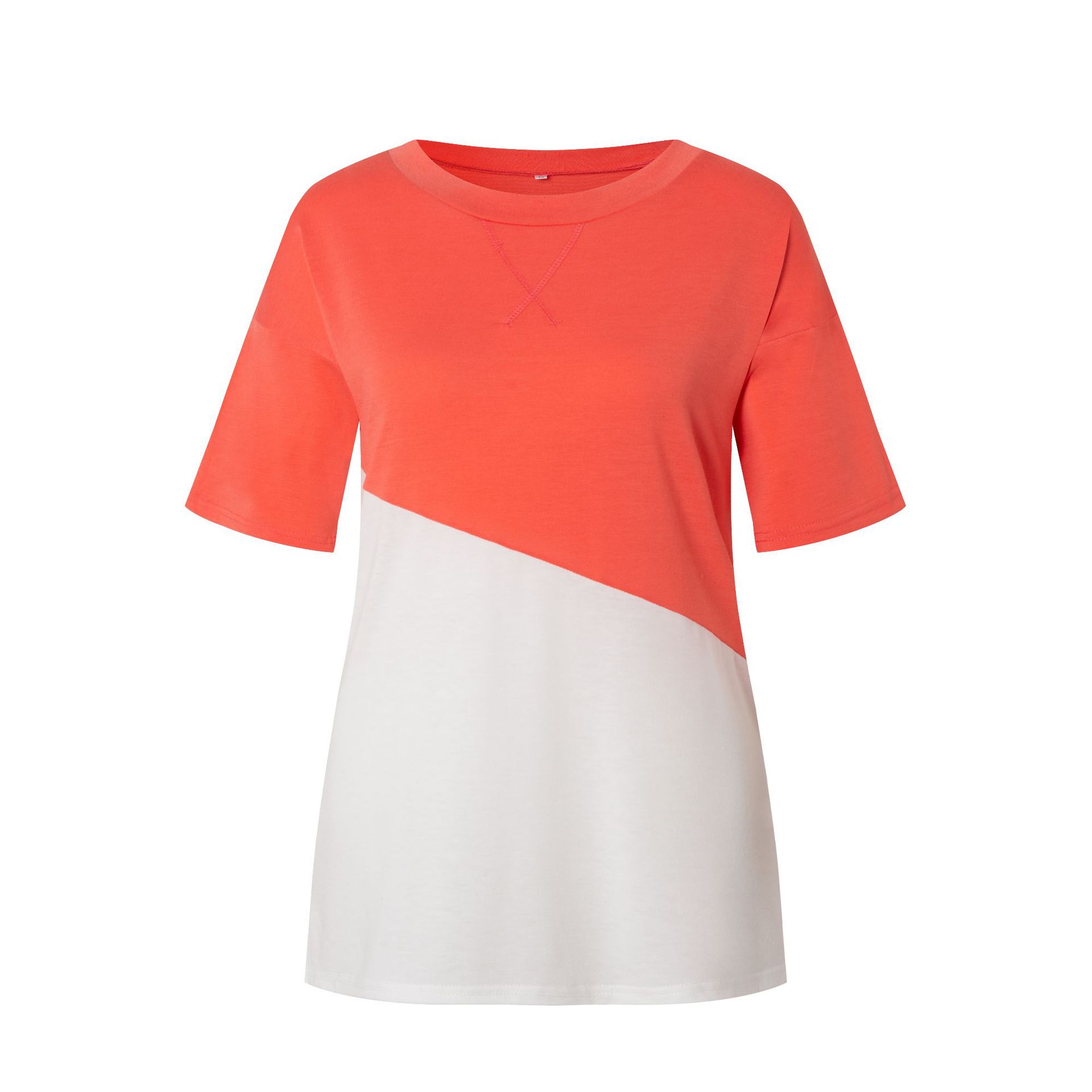 Title 7, Cross-color Block Round Neck Contrast Short-sle...