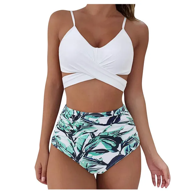 Cross Strap High Waist Printed Split Ladies Bikini E Xl - Shop at LoveMi