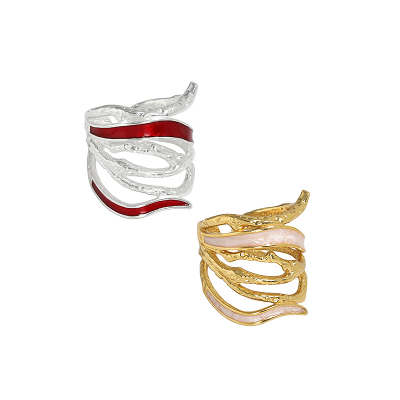 Micro Inlay Epoxy Multilayer Lines Sterling Silver Ring