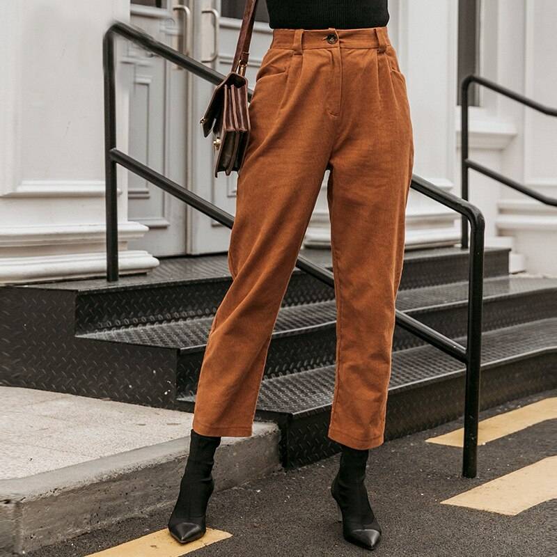 Title 5, Pure Color Light Cooked Corduroy Cropped Trousers