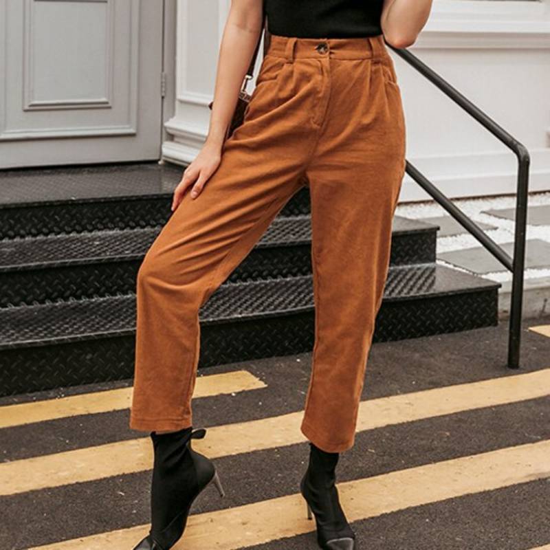 Title 1, Pure Color Light Cooked Corduroy Cropped Trousers