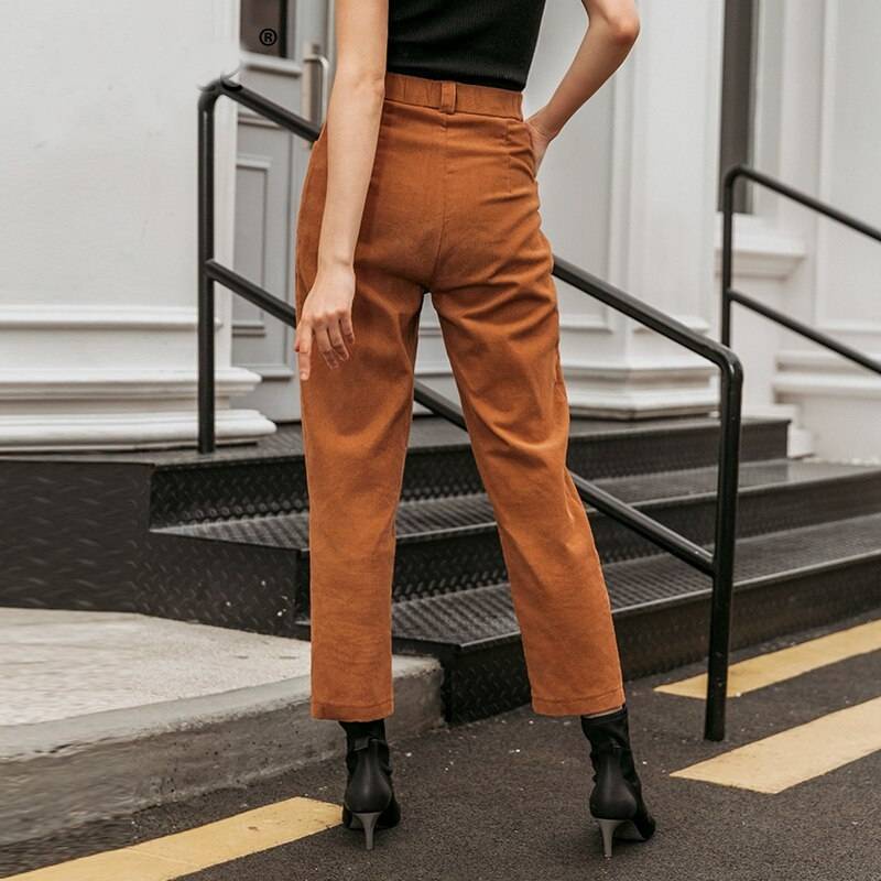 Title 3, Pure Color Light Cooked Corduroy Cropped Trousers