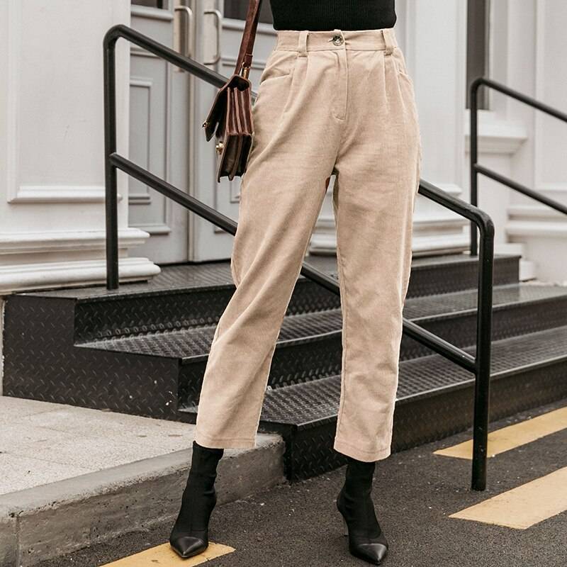 Title 4, Pure Color Light Cooked Corduroy Cropped Trousers