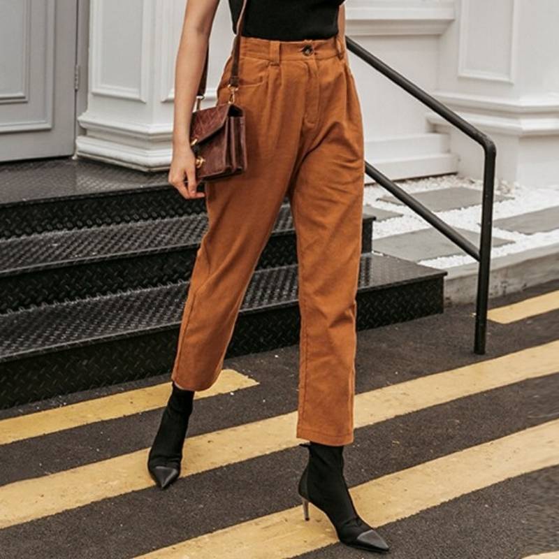 Pure Color Light Cooked Corduroy Cropped Trousers
