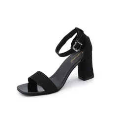 All-match Open-toe Buckle Roman High Heels - Black - View 1