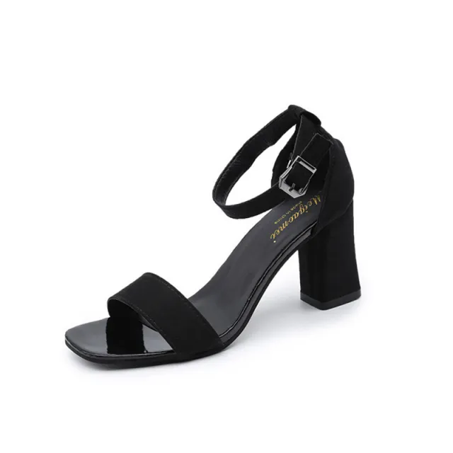 All match Open toe Buckle Roman High Heels Black - Shop at LoveMi