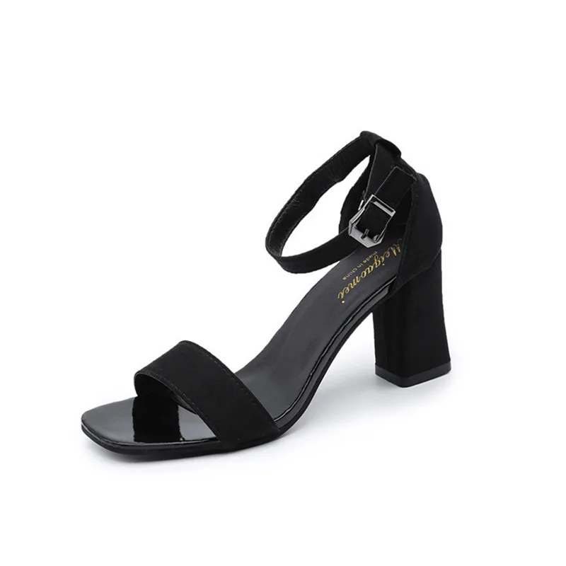 All-match Open-toe Buckle Roman High Heels - Black