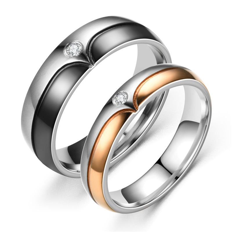 Couple Ring Stainless Steel Micro Inlaid Zircon Pair Ring