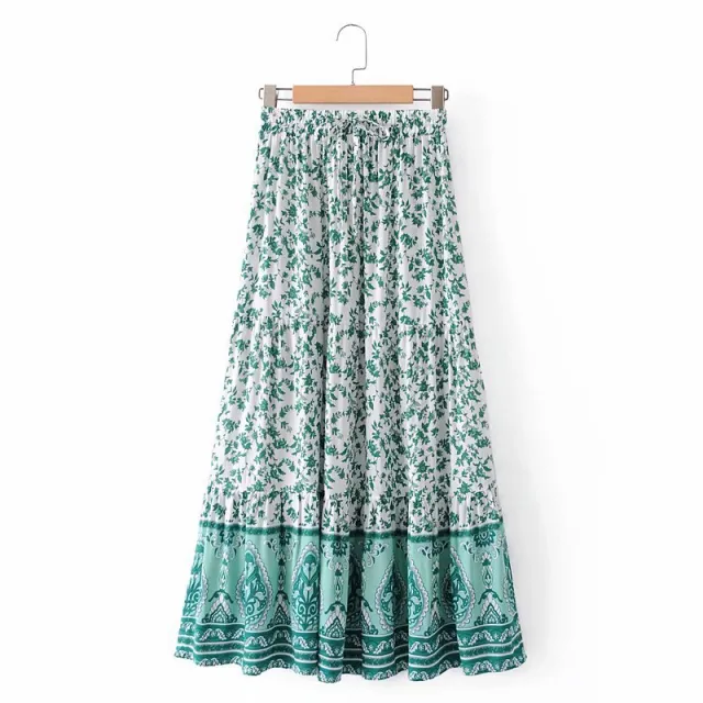 High Waist Ethnic Print Slim Retro Skirt Green - Shop at LoveMi