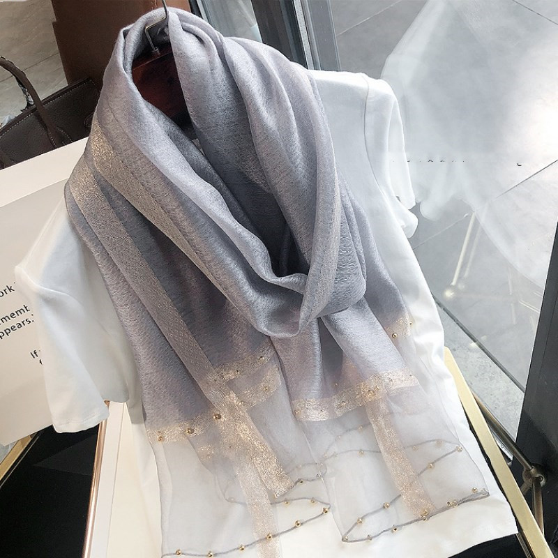 Silk Silk Wool Scarf New Spring And Autumn Silk Scarf With Beads