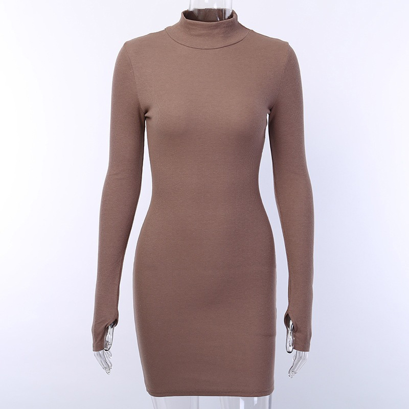 Summer Slim Dress Women's Sexy High Collar Long Sleeve Skirt