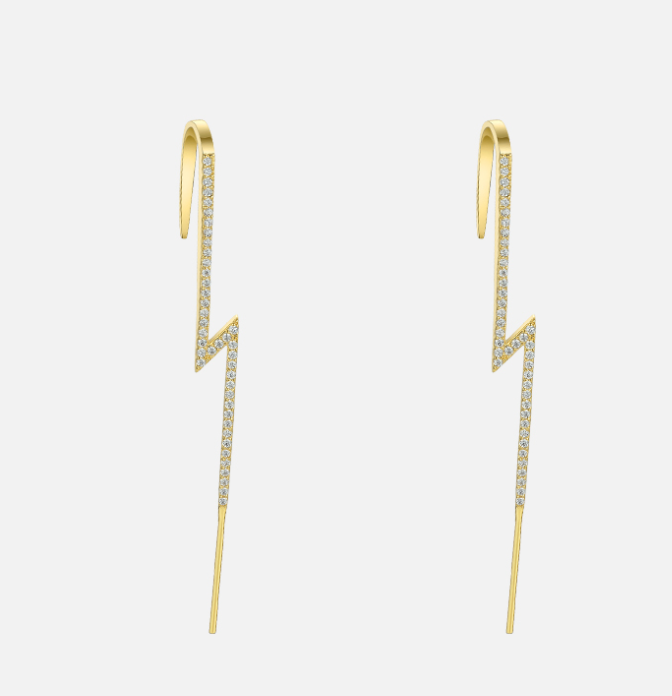 Gold Brass European And American Long Lightning Diamond Earrings