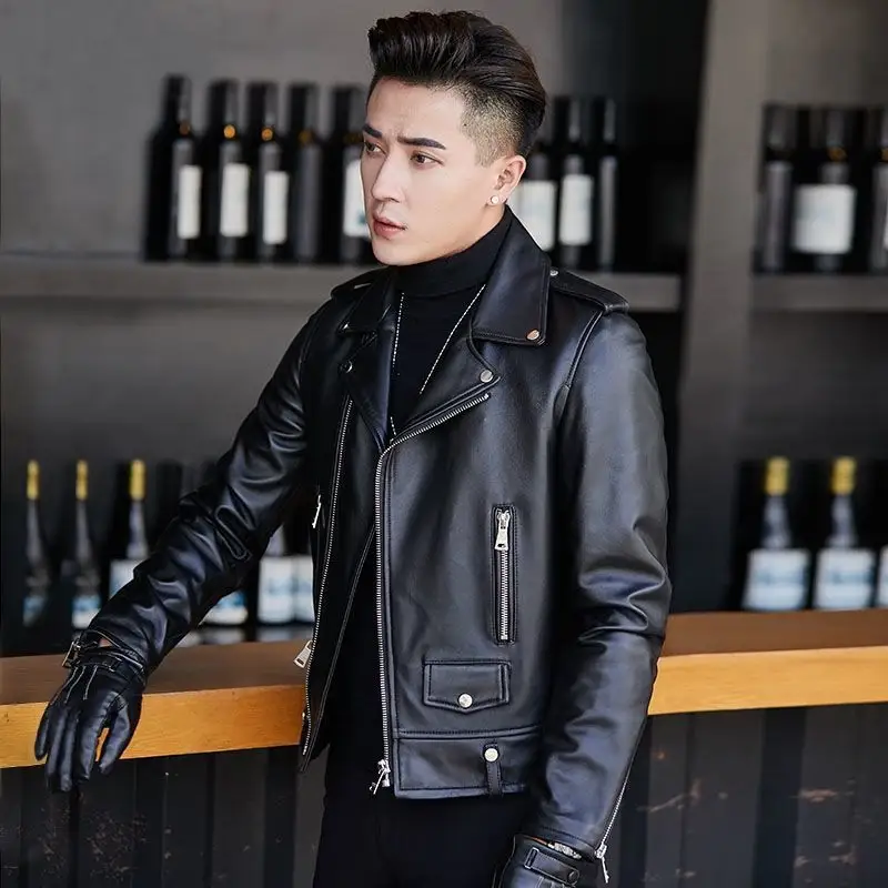 Leather Jacket Motorcycle Men's Korean Sheepskin