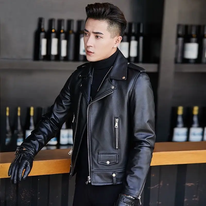 Leather Jacket Motorcycle Men's Korean Sheepskin