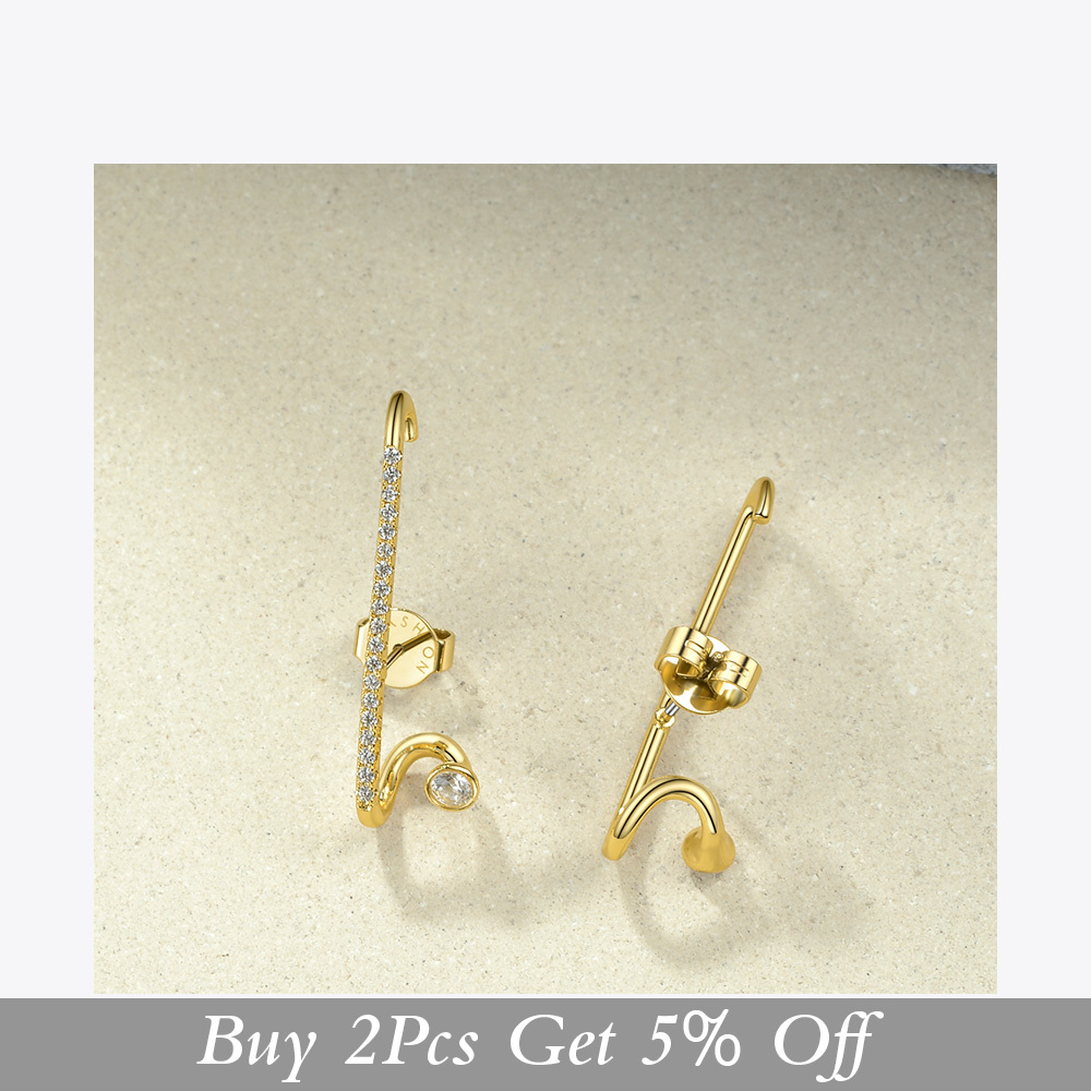 18K Gold-plated Brass European And American Design Geometric Row Of Small Diamond Earrings