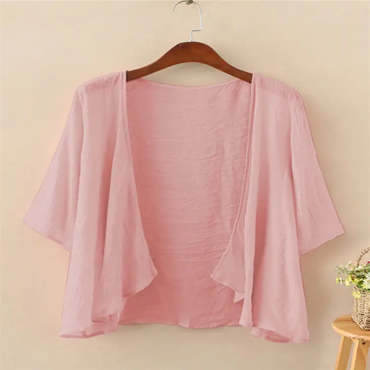 Chiffon Cotton Cardigan Solid Color Flared Sleeve Shirt