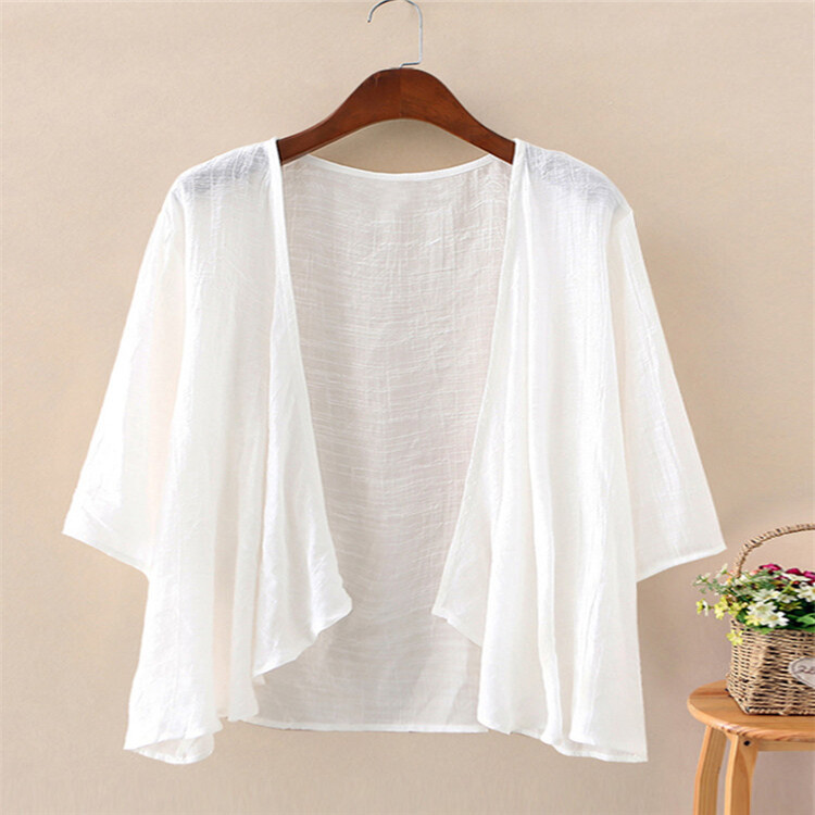 Chiffon Cotton Cardigan Solid Color Flared Sleeve Shirt