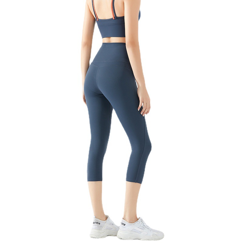 Nude Fitness Pants Women High Waist Sports Tight Cropped Pants Blue - Shop at LoveMi