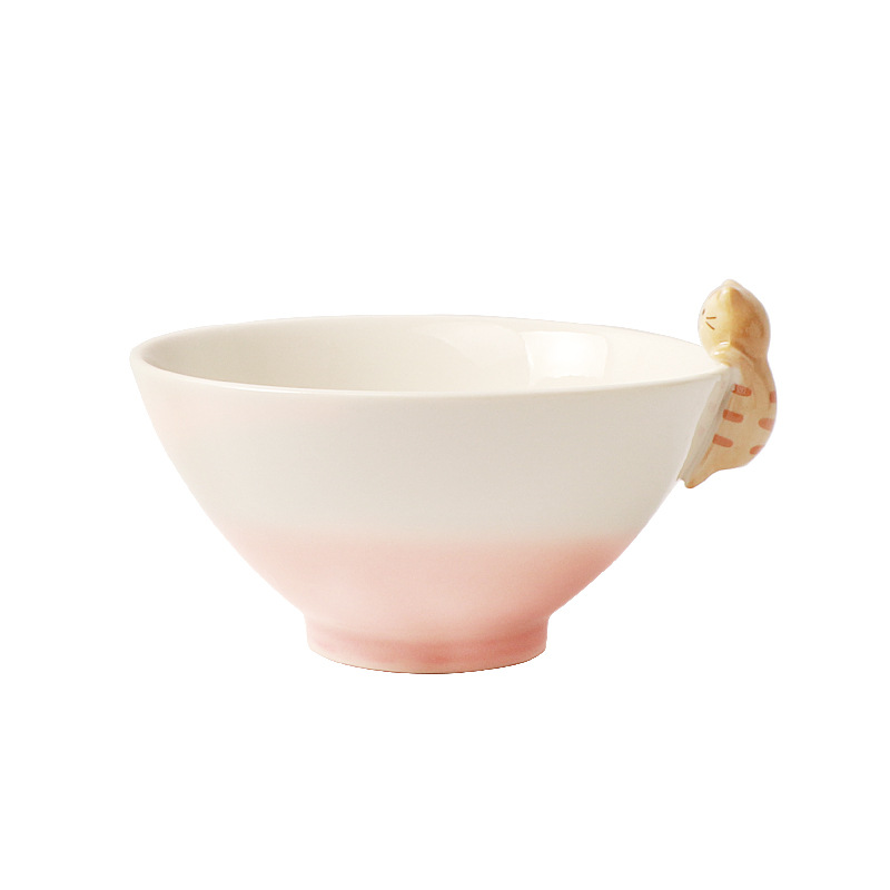 Cat Cartoon Bowl Personality Cute Three-dimensional Ceramic Bowl Student Bowl Household Tableware