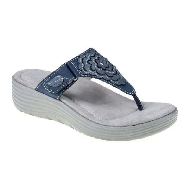 New Women's Shoes Wedge Heel Flip Flops Embroidered Plus Size Sandals Blue - Shop at LoveMi