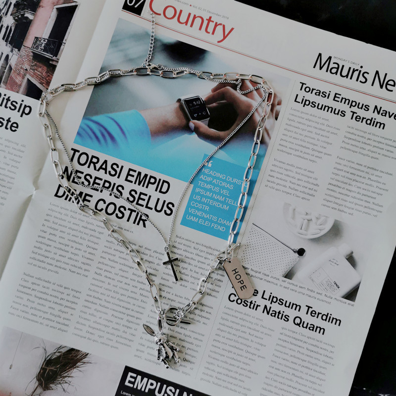 Ins Multi-Layer Hip-Hop Female Fashion Cross Necklace Hope Movable Rabbit Necklace Personality Pendant Men And Women Trend