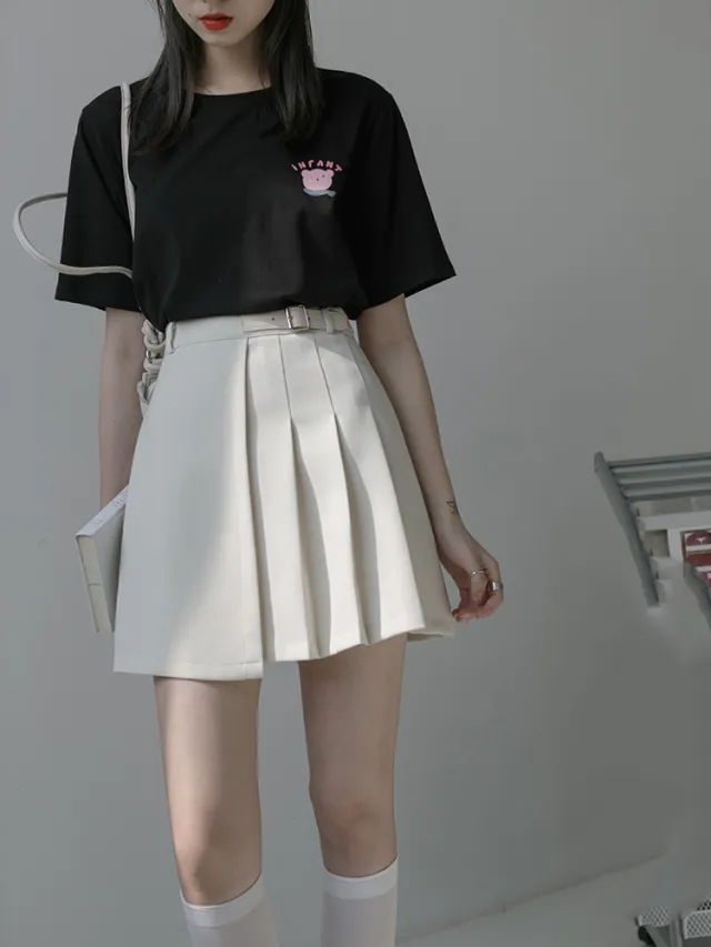 High Waist Pleated Skirt Half length Skirt Female Irregular Thin A line Skirt Bag Hip Skirt White - Shop at LoveMi