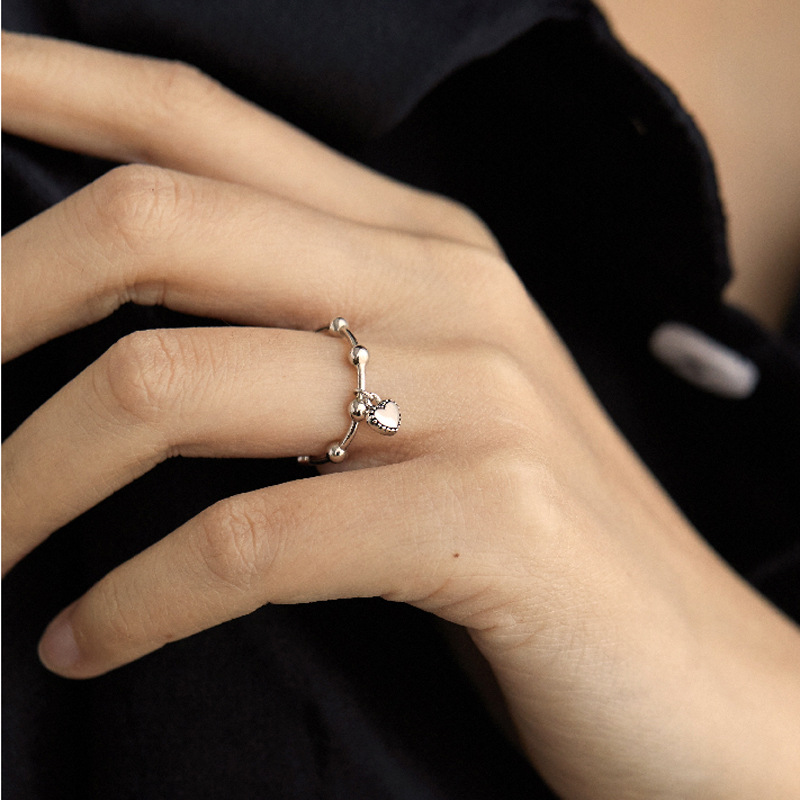 Retro Distressed Ring Female Student Fashion Love Pendant Round Bead Ring